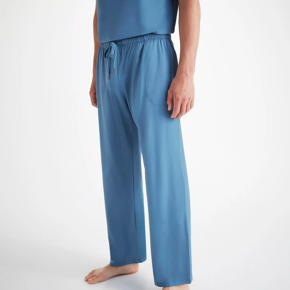 Derek Rose Men's Lounge Trousers Basel Micro Modal Stretch Steel Blue Derek Rose