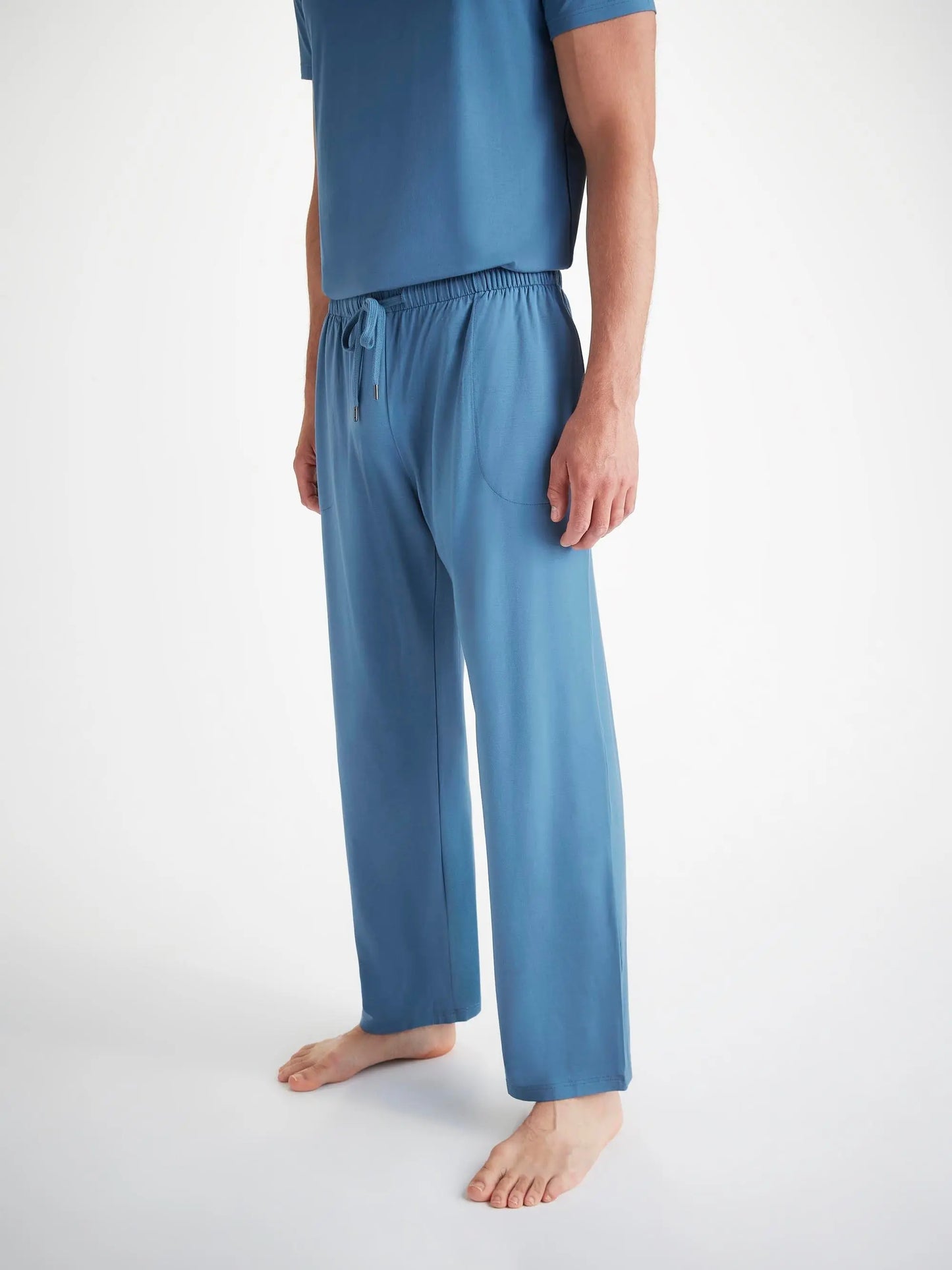 Derek Rose Men's Lounge Trousers Basel Micro Modal Stretch Steel Blue Derek Rose
