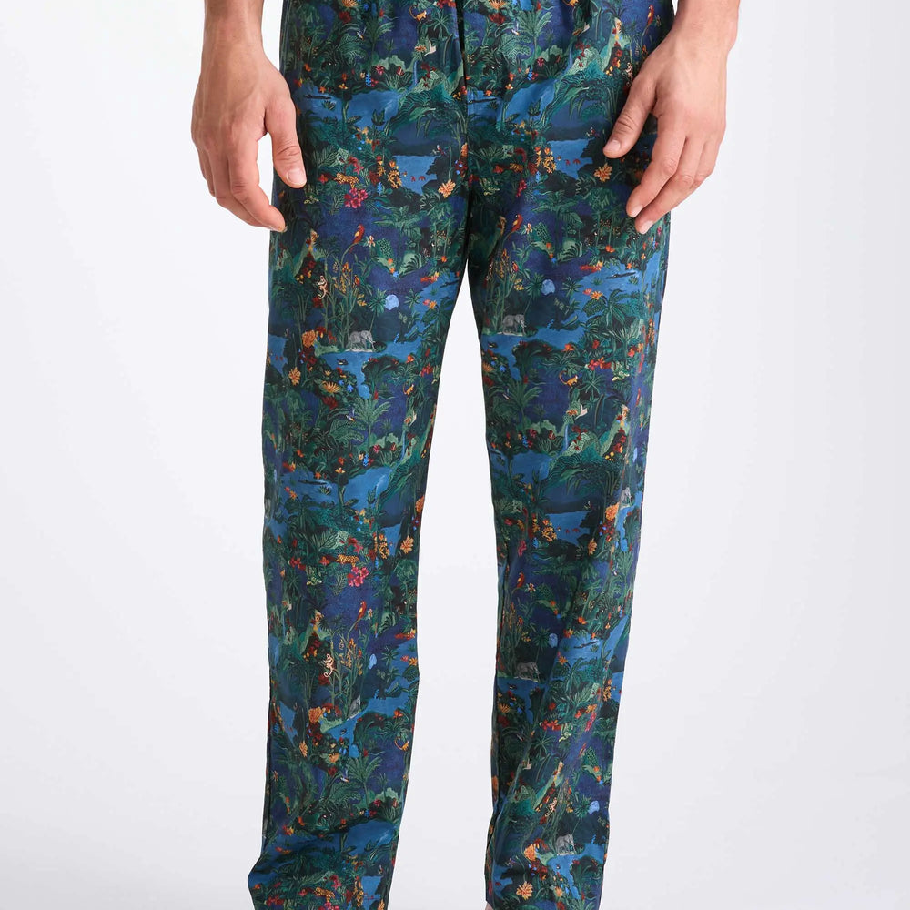 Derek Rose Men's Lounge Trousers Cotton Batiste Multi Midnight Jungle Print Derek Rose