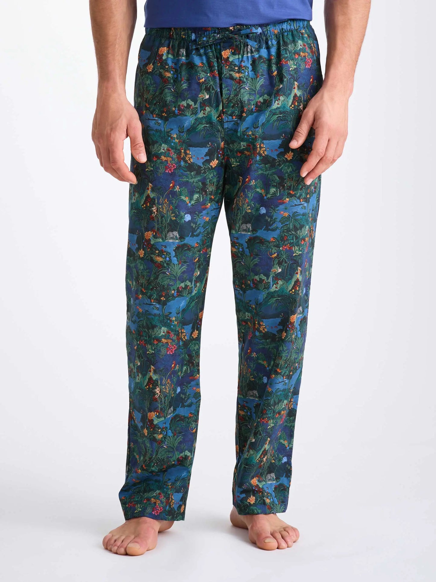 Derek Rose Men's Lounge Trousers Cotton Batiste Multi Midnight Jungle Print Derek Rose