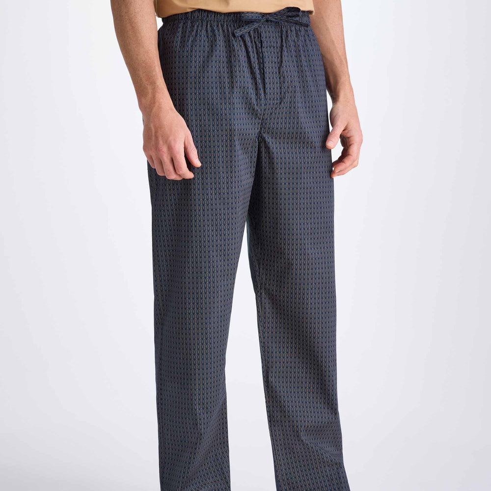 Derek Rose Men's Lounge Trousers Cotton Batiste Navy Jungle Leaf Print Derek Rose