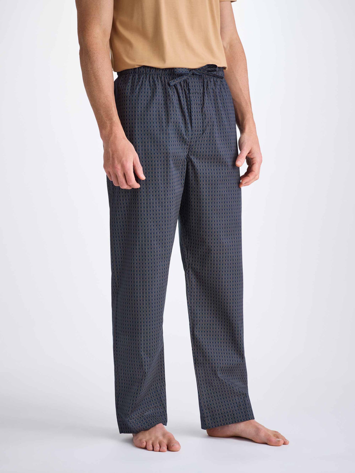Derek Rose Men's Lounge Trousers Cotton Batiste Navy Jungle Leaf Print Derek Rose