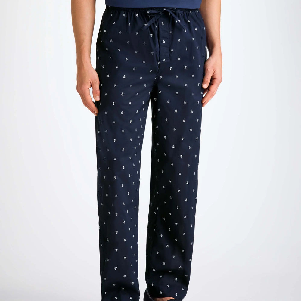 Derek Rose Men's Lounge Trousers Cotton Batiste Navy Paisley Motif Derek Rose