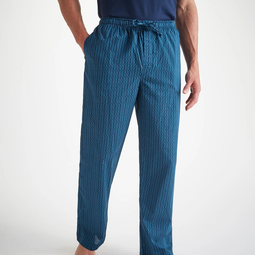 Derek Rose Men's Lounge Trousers Cotton Batiste Navy Rope Print Derek Rose