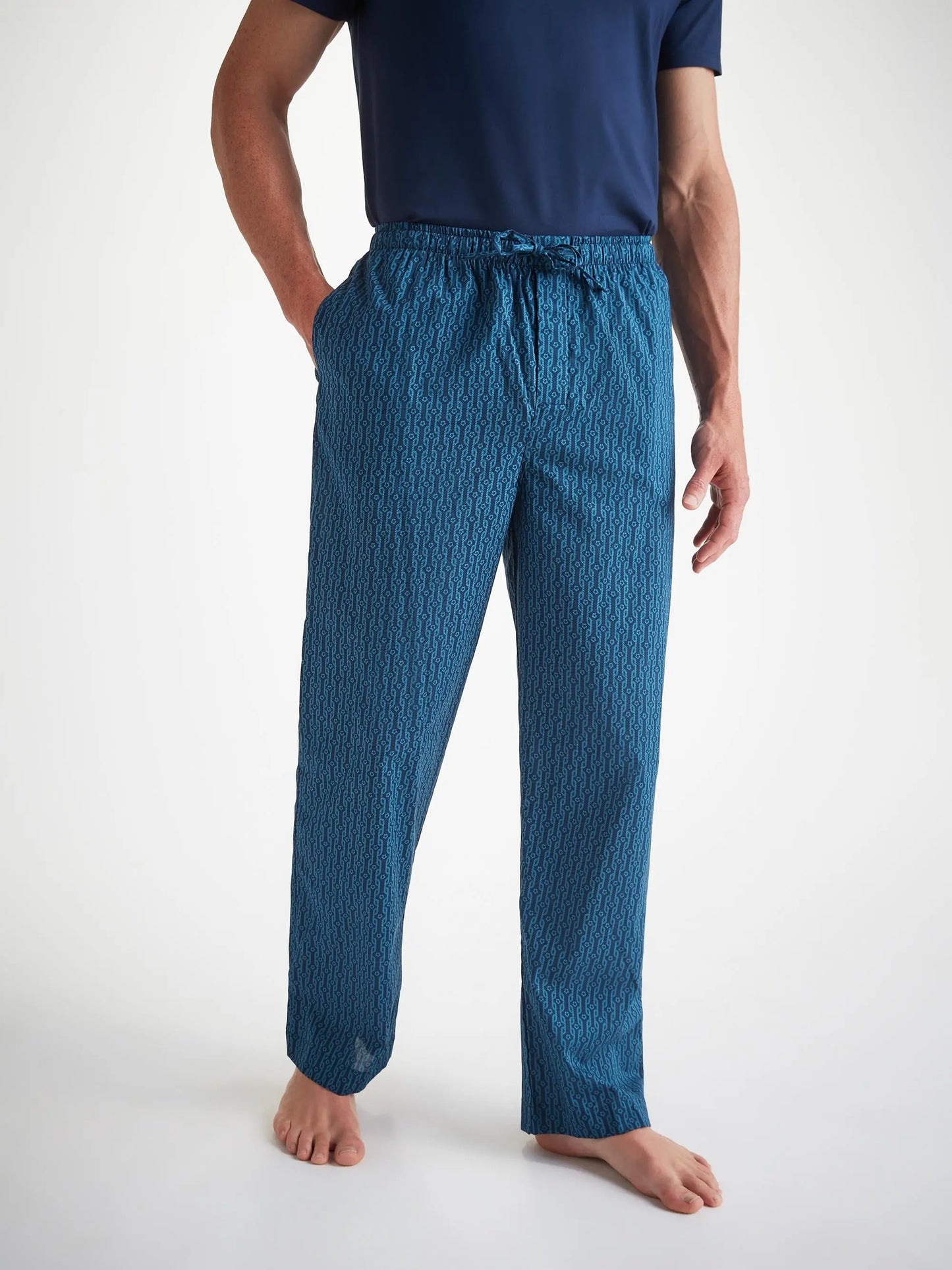Derek Rose Men's Lounge Trousers Cotton Batiste Navy Rope Print Derek Rose