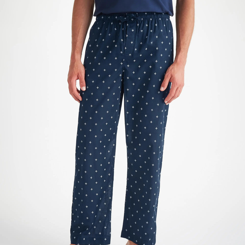 Derek Rose Men's Lounge Trousers Cotton Batiste Navy Sailor's Knot Print Derek Rose