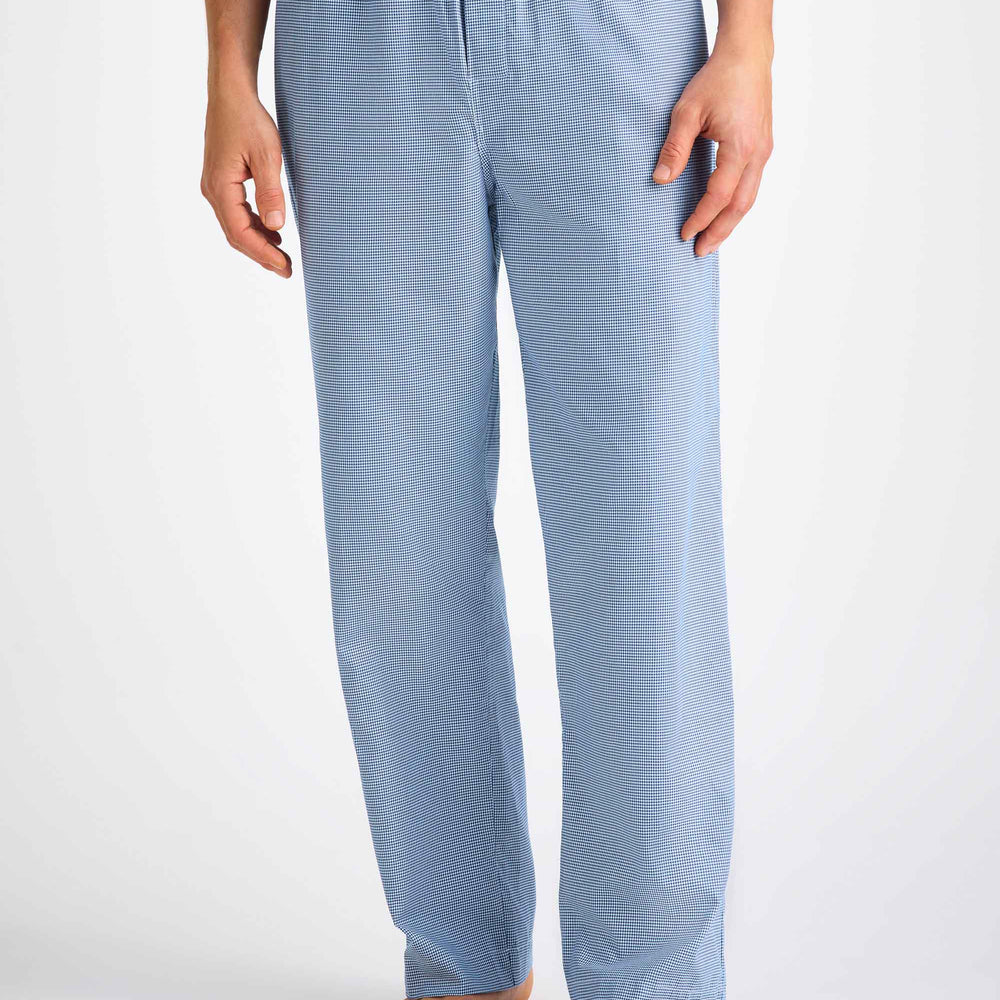 Derek Rose Men's Lounge Trousers Cotton Navy Puppytooth Pattern Derek Rose