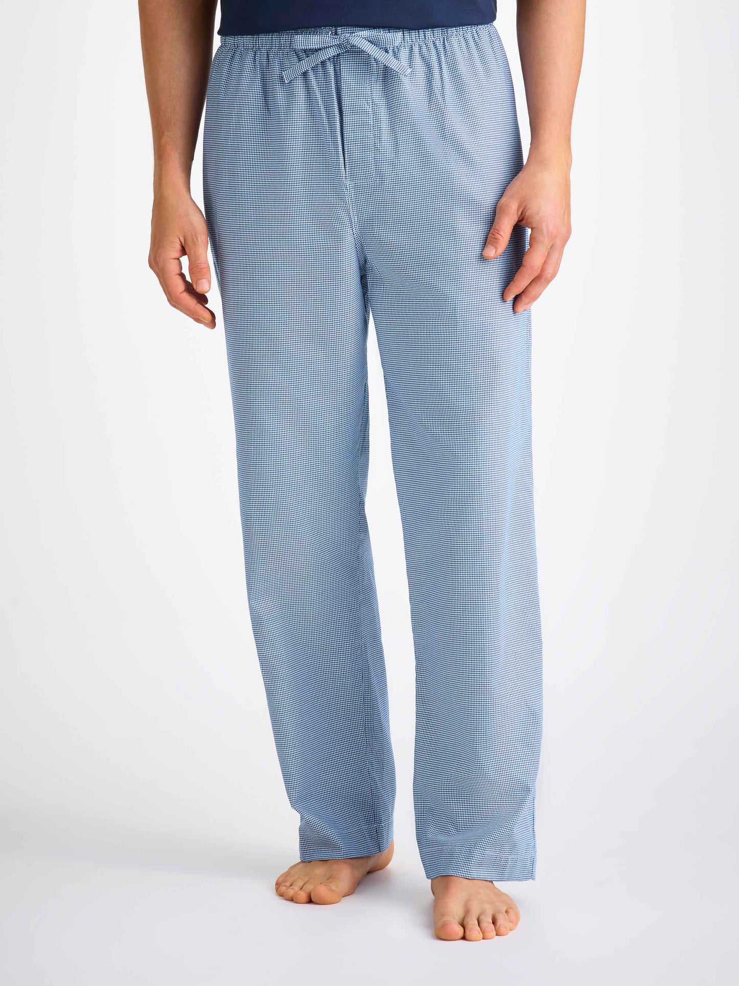 Derek Rose Men's Lounge Trousers Cotton Navy Puppytooth Pattern Derek Rose