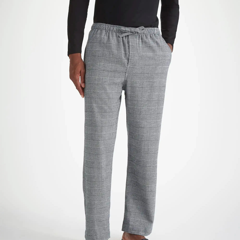 Derek Rose Men's Lounge Trousers Kelburn 42 Brushed Cotton Black Derek Rose