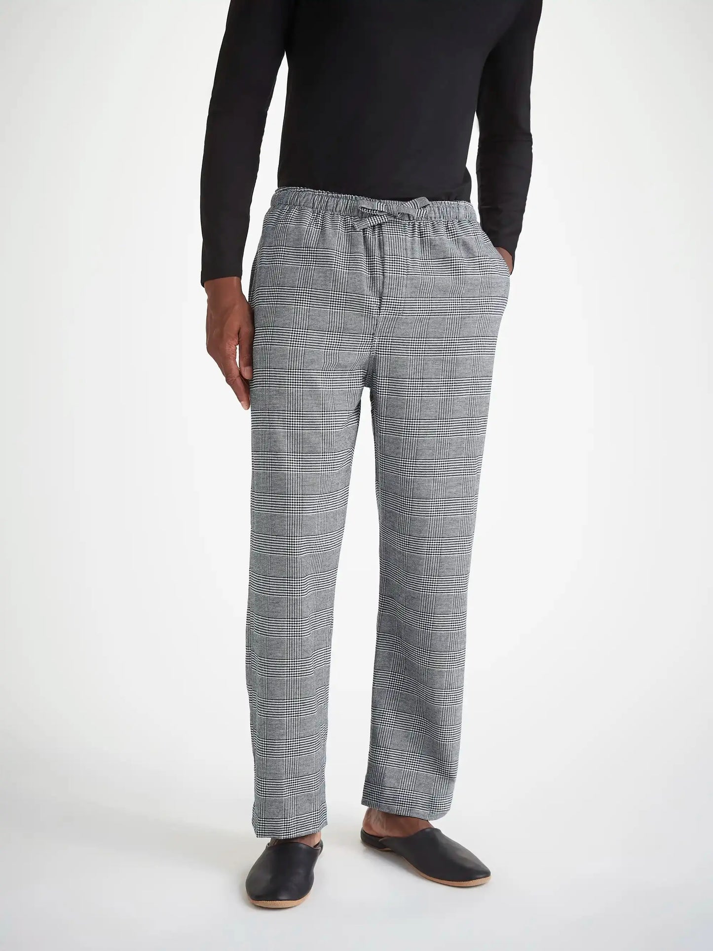 Derek Rose Men's Lounge Trousers Kelburn 42 Brushed Cotton Black Derek Rose