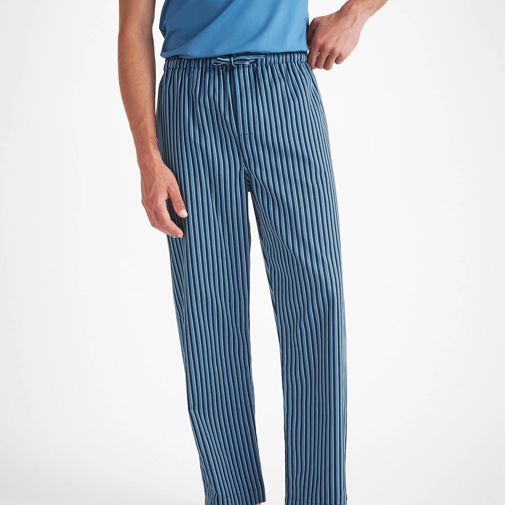 Derek Rose Men's Lounge Trousers Wellington 58 Cotton Blue Derek Rose