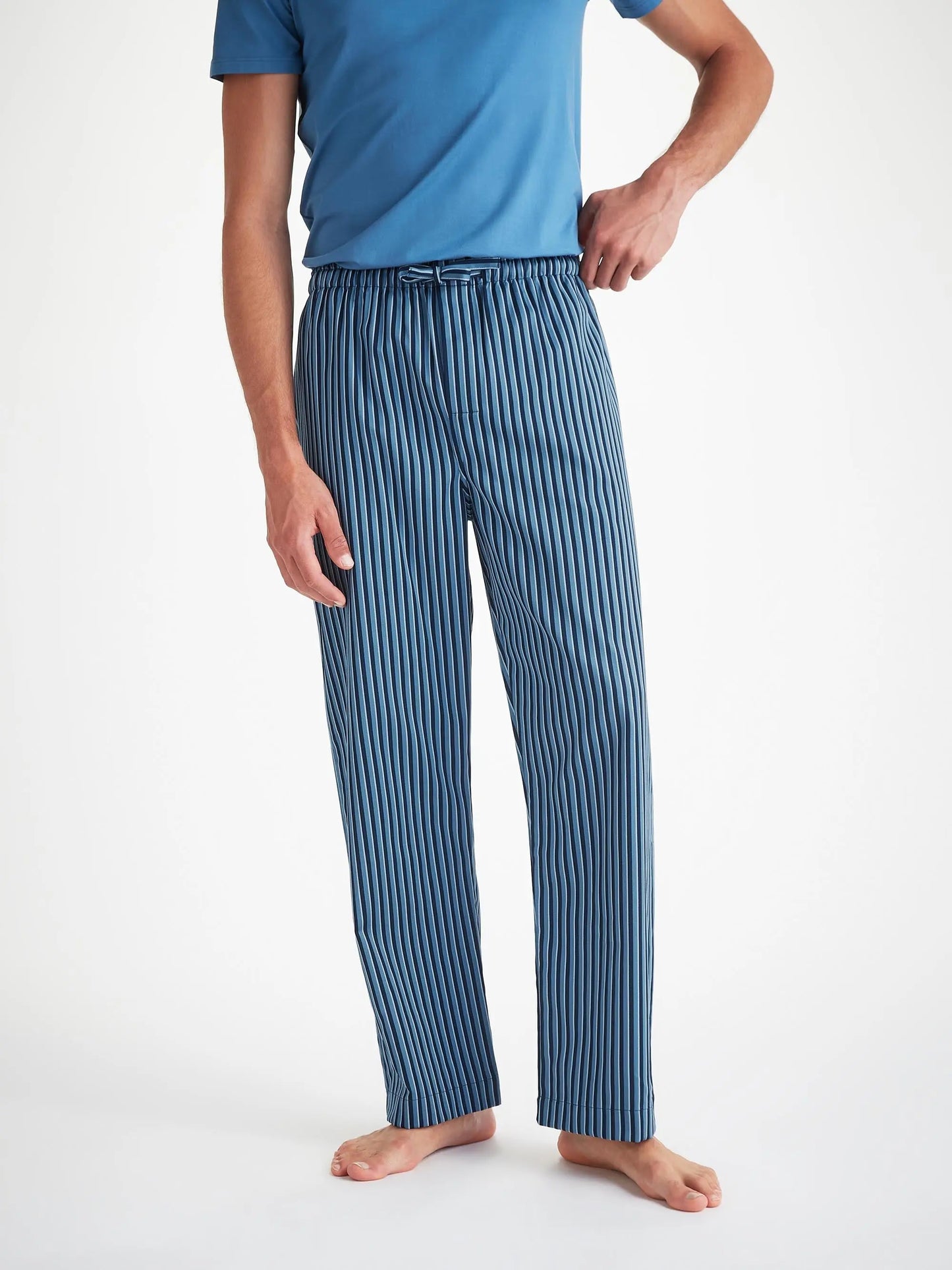Derek Rose Men's Lounge Trousers Wellington 58 Cotton Blue Derek Rose