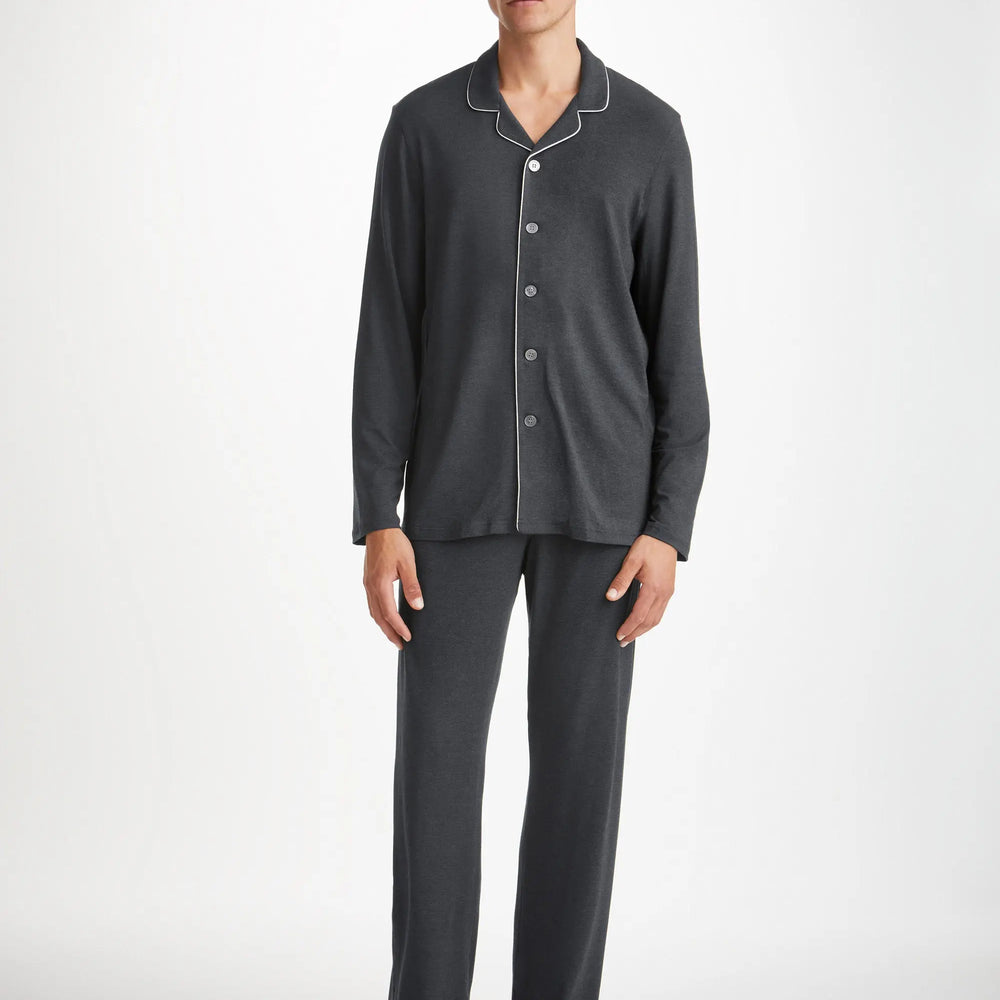 Derek Rose Men's Modern Fit Pyjamas Marlowe Micro Modal Stretch Anthracite Derek Rose