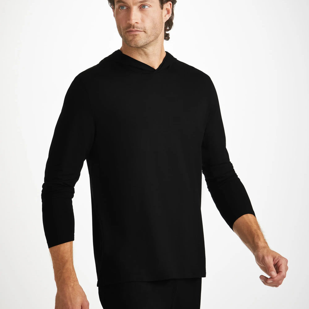 Derek Rose Men's Pullover Hoodie Basel Micro Modal Stretch Black Derek Rose