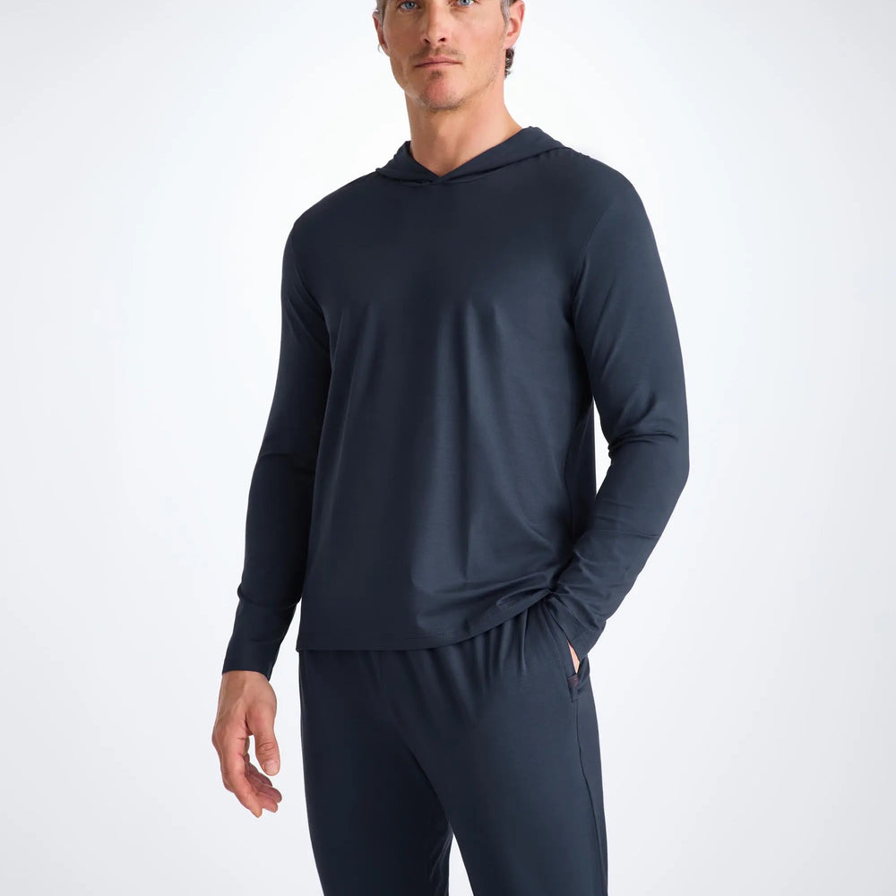 Derek Rose Men's Pullover Hoodie Basel Micro Modal Stretch Navy Derek Rose
