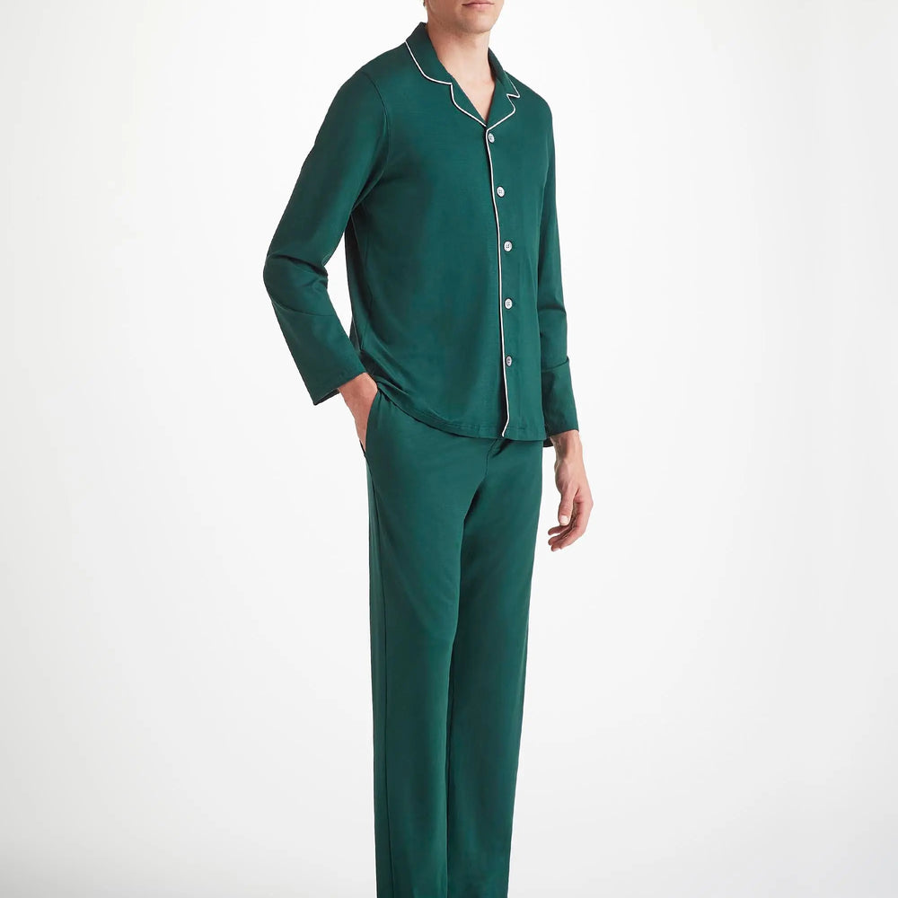 Derek Rose Men's Pyjamas Basel Micro Modal Stretch Pine Green Derek Rose