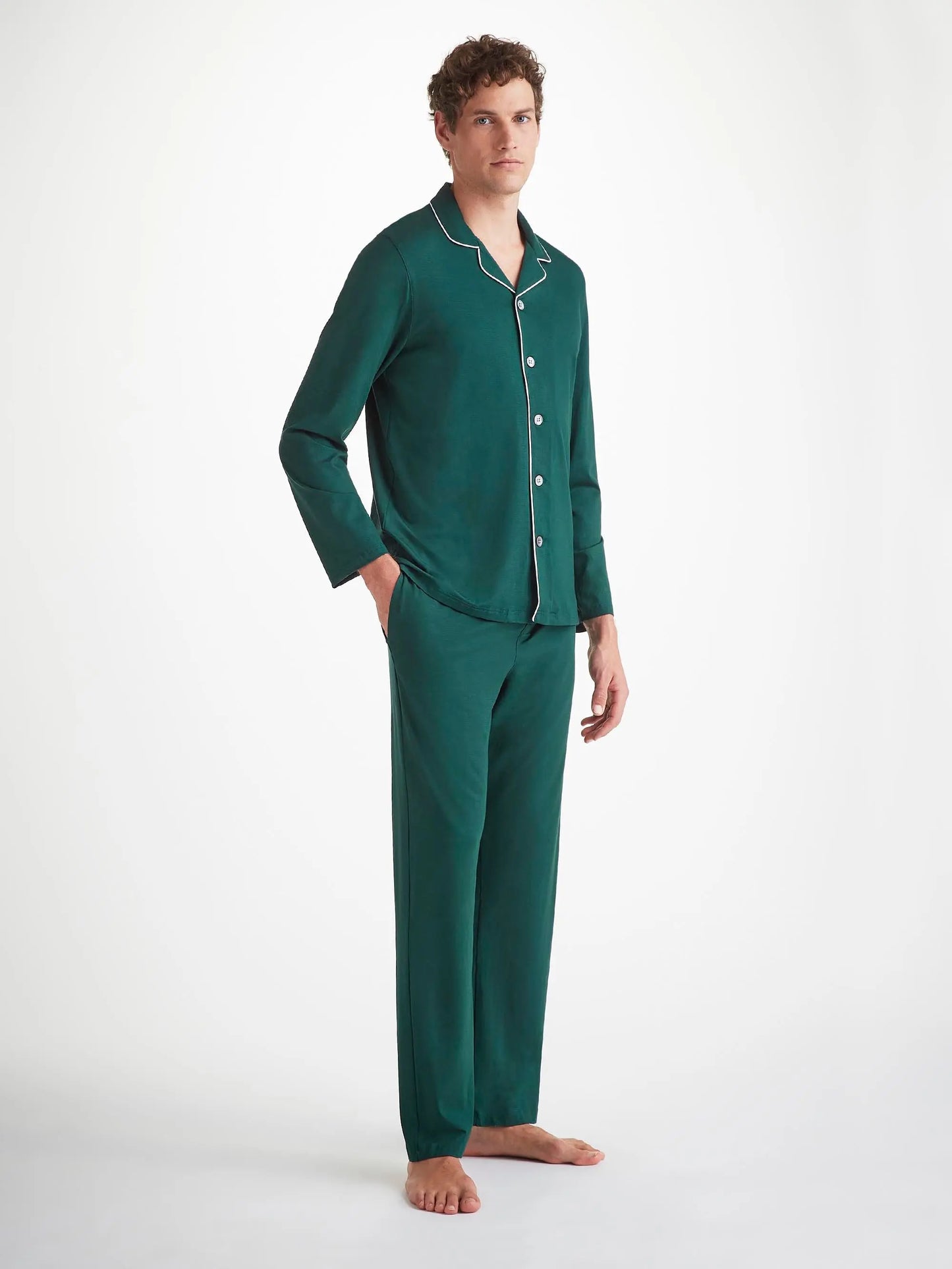 Derek Rose Men's Pyjamas Basel Micro Modal Stretch Pine Green Derek Rose