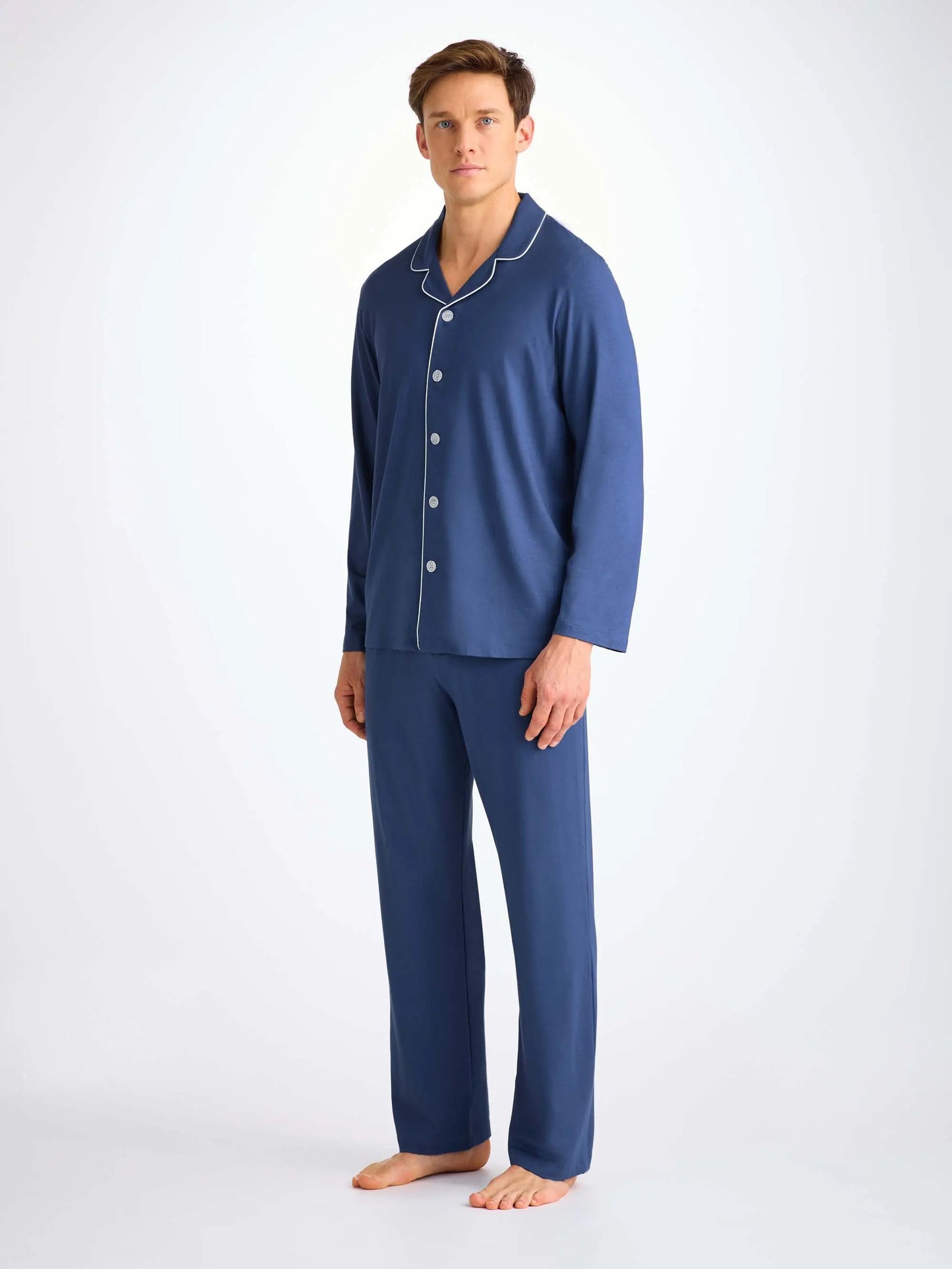 Derek Rose Men's Pyjamas Basel Micro Modal Stretch Sapphire Derek Rose