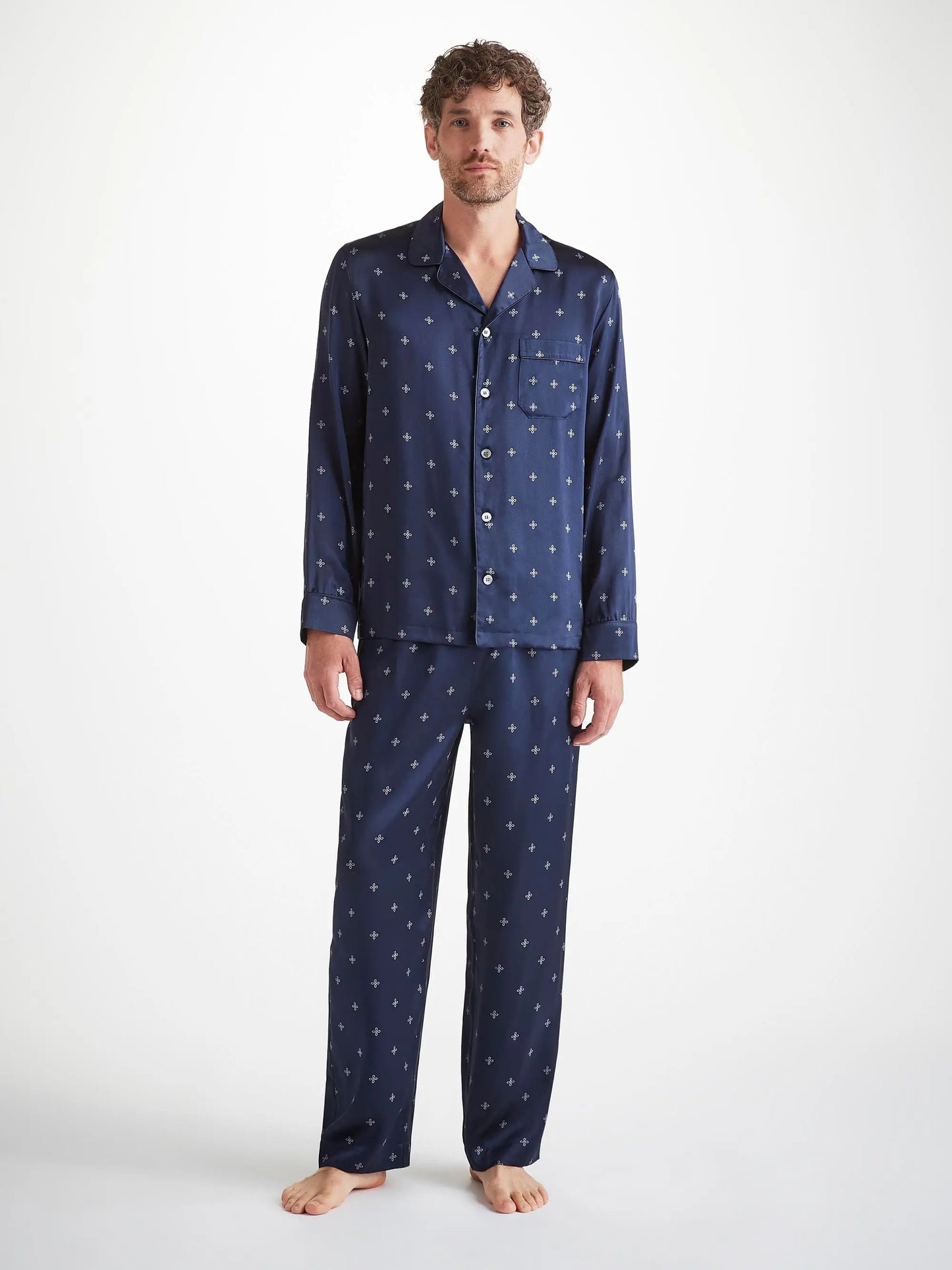 Derek Rose Men's Pyjamas Silk Satin Navy Sailor's Knot Print Derek Rose