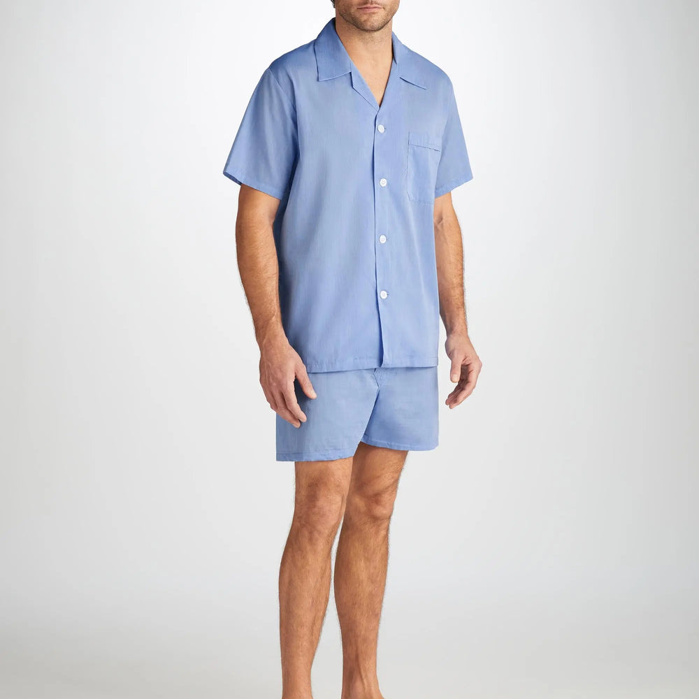 Derek Rose Men's Short Pyjamas Amalfi Cotton Batiste Blue Derek Rose