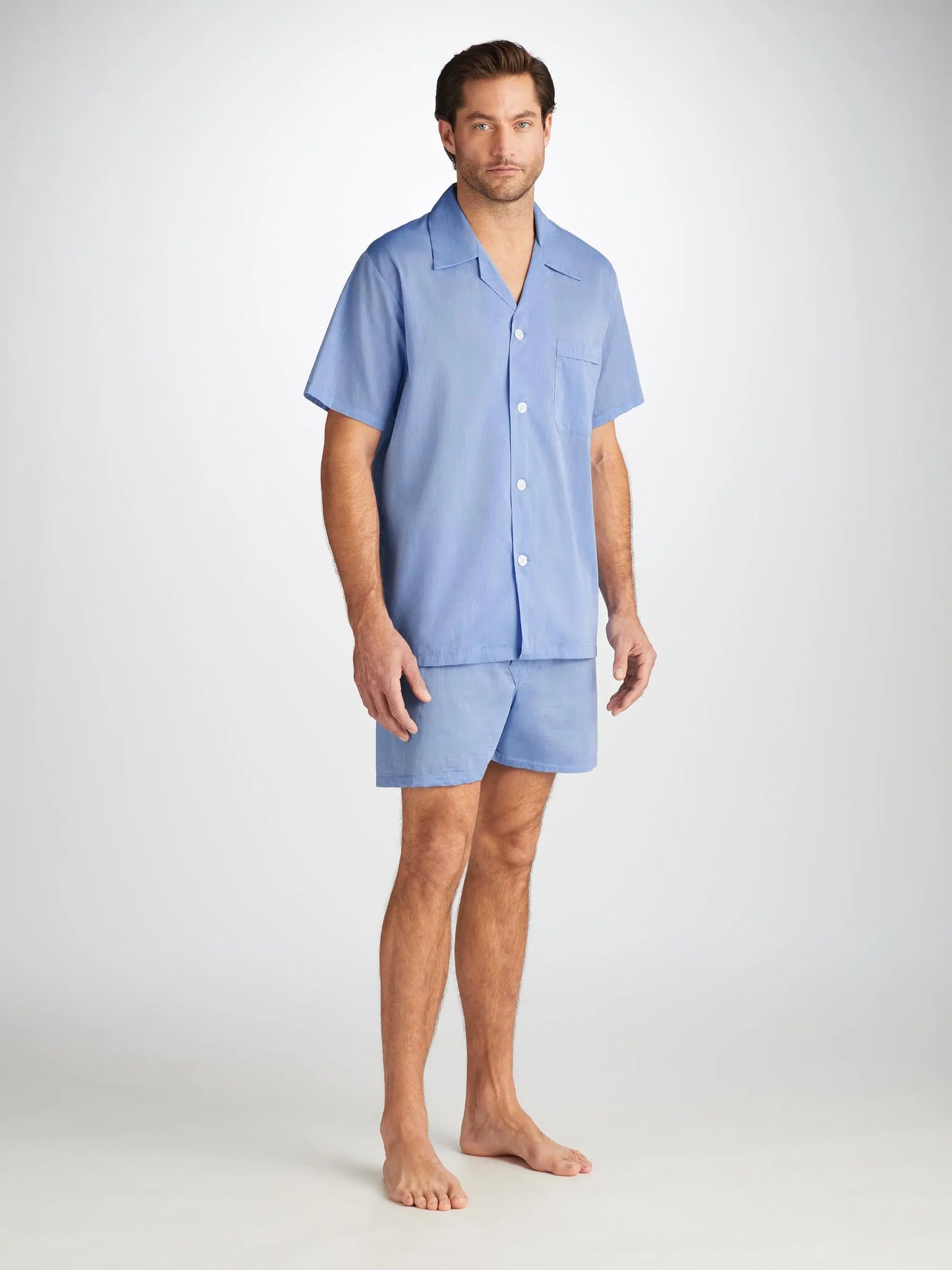 Derek Rose Men's Short Pyjamas Amalfi Cotton Batiste Blue Derek Rose