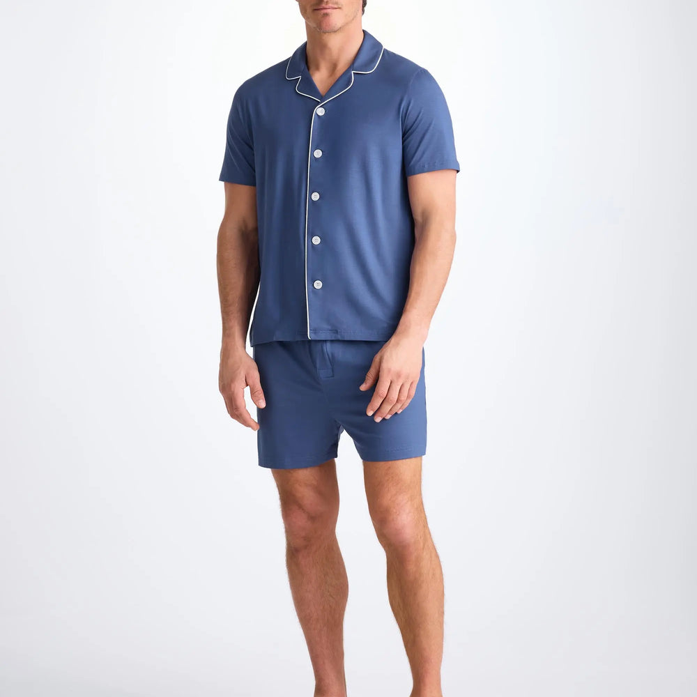 Derek Rose Men's Short Pyjamas Basel Micro Modal Stretch Sapphire Derek Rose