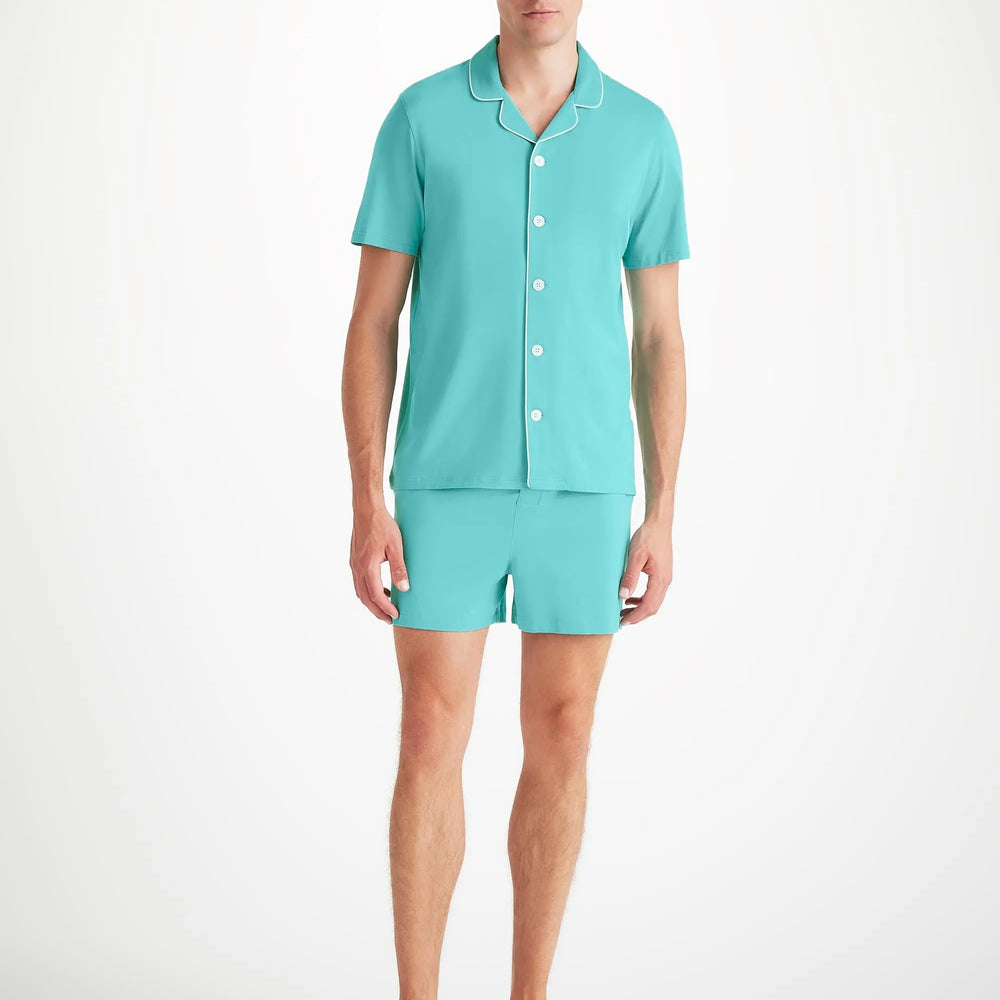 Derek Rose Men's Short Pyjamas Basel Micro Modal Stretch Turquoise Derek Rose