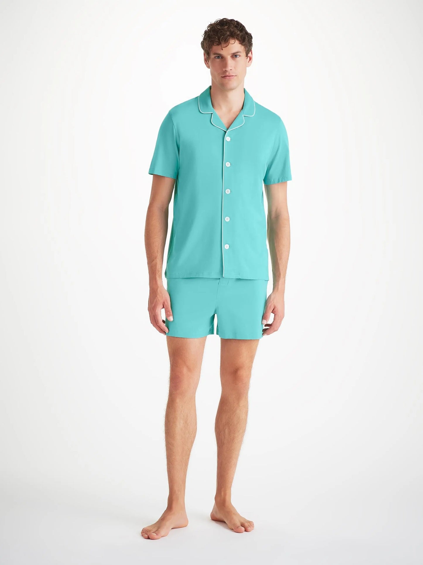 Derek Rose Men's Short Pyjamas Basel Micro Modal Stretch Turquoise Derek Rose