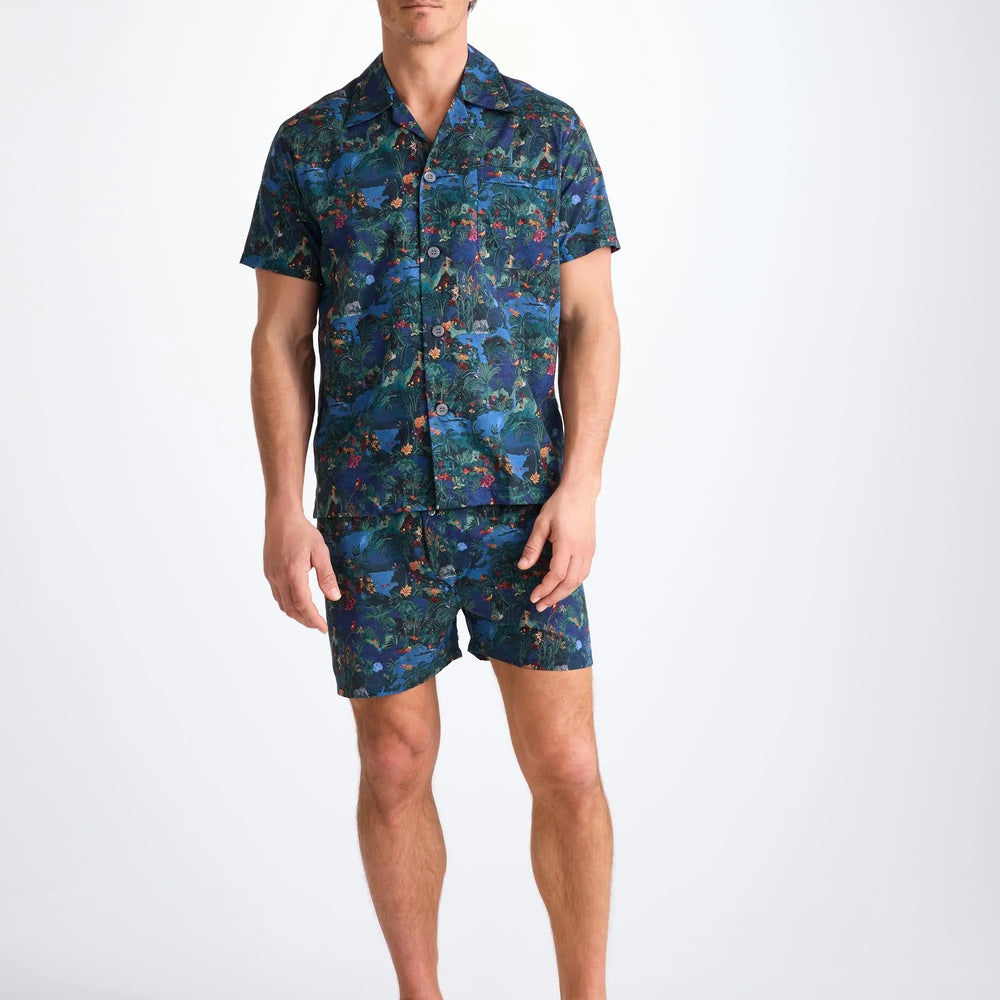 Derek Rose Men's Short Pyjamas Cotton Batiste Multi Midnight Jungle Print Derek Rose