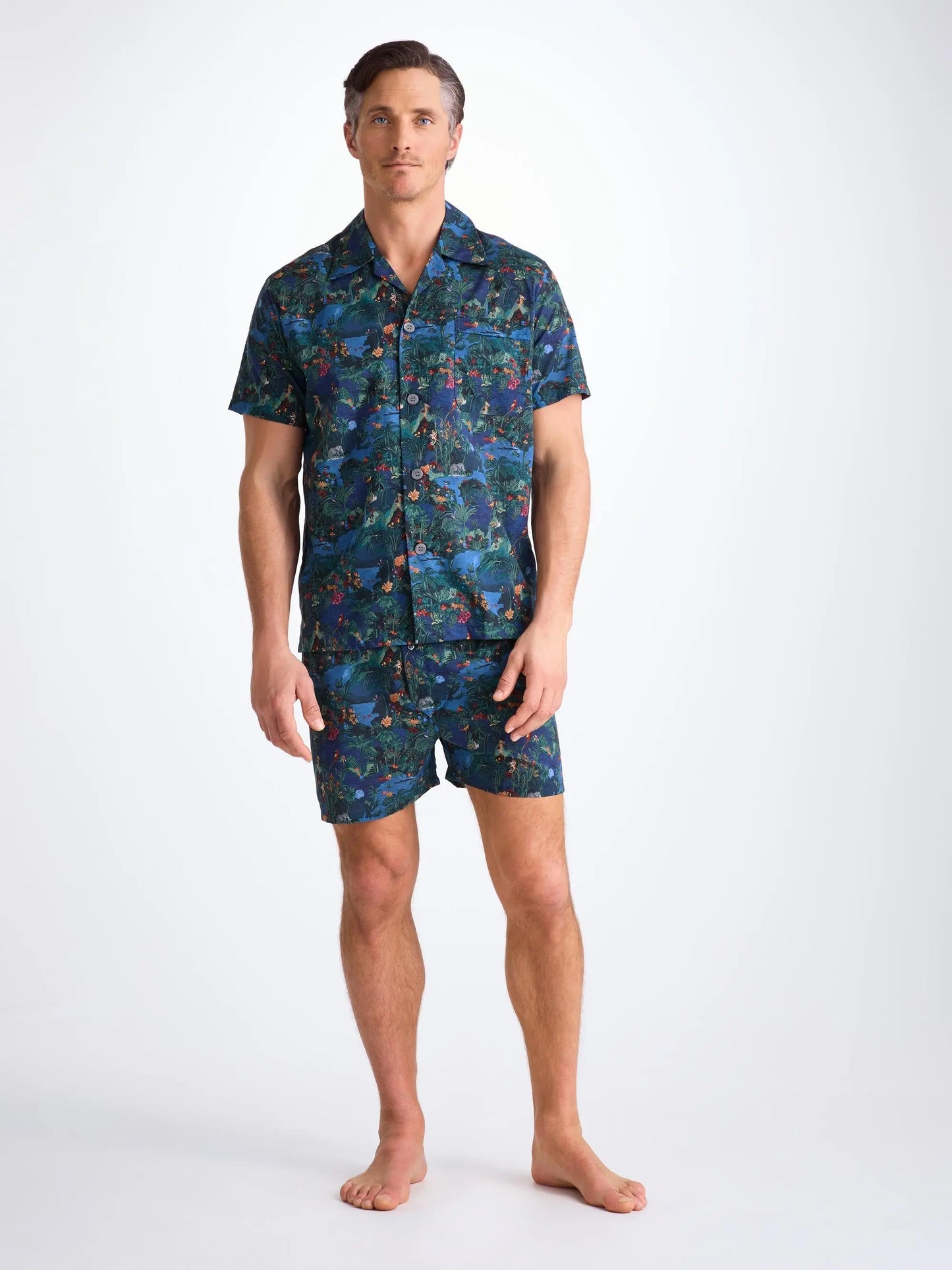 Derek Rose Men's Short Pyjamas Cotton Batiste Multi Midnight Jungle Print Derek Rose