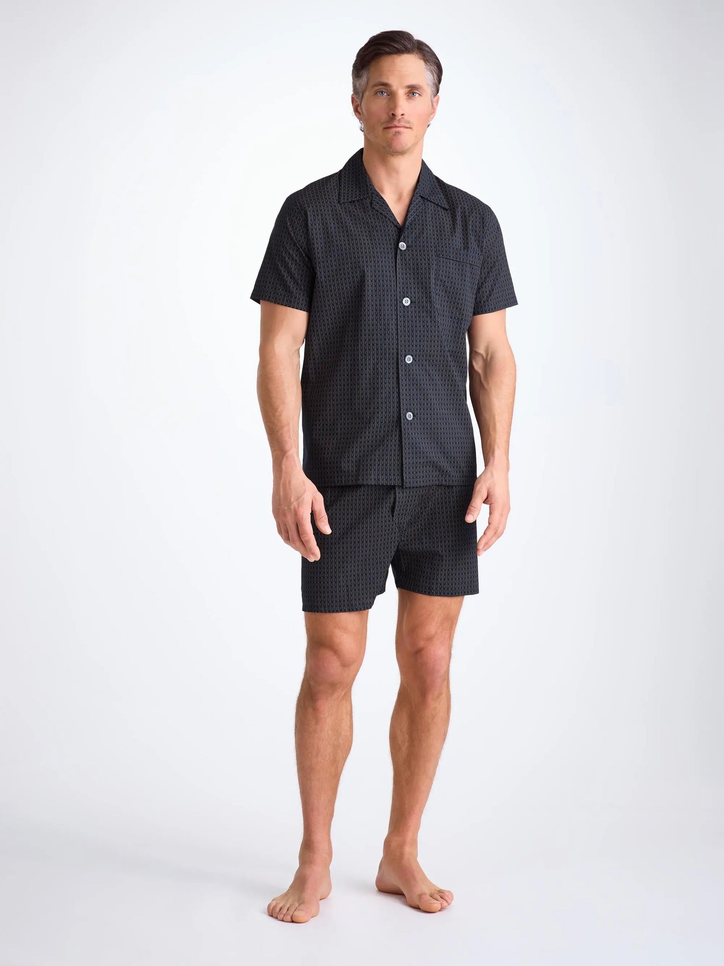 Derek Rose Men's Short Pyjamas Cotton Batiste Navy Jungle Leaf Print Derek Rose