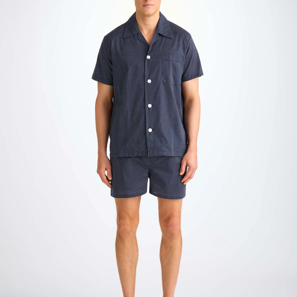 Derek Rose Men's Short Pyjamas Cotton Batiste Navy Pin Dot Print Derek Rose