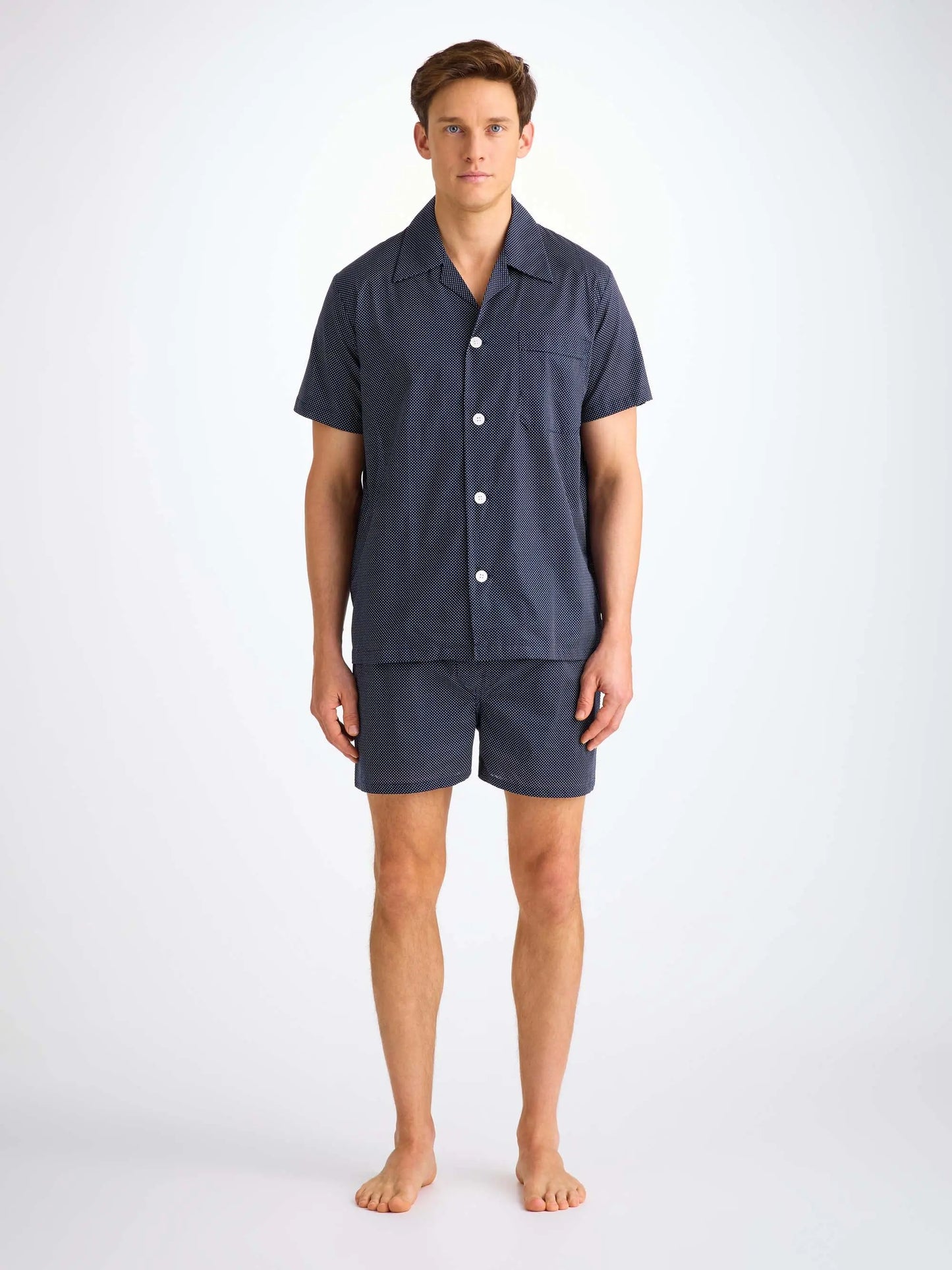 Derek Rose Men's Short Pyjamas Cotton Batiste Navy Pin Dot Print Derek Rose