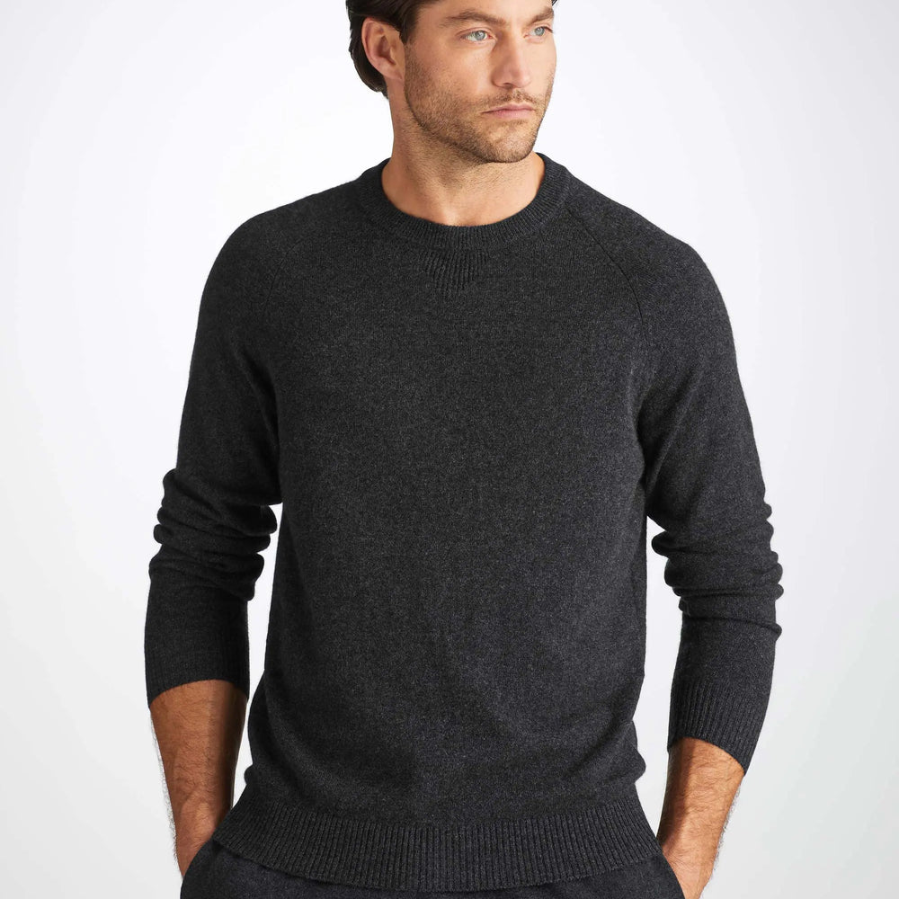 Derek Rose Men's Sweater Finley Cashmere Charcoal Derek Rose