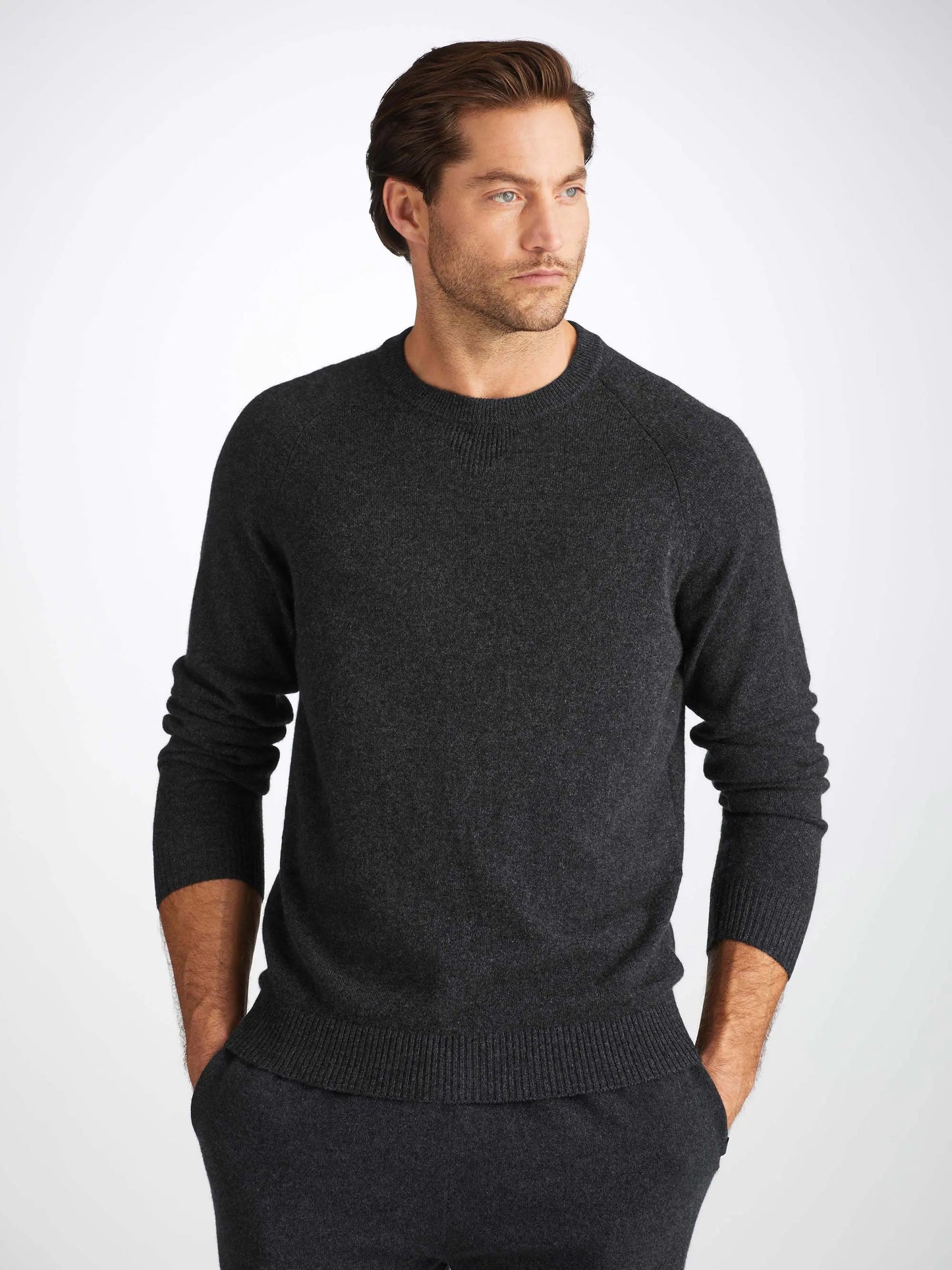 Derek Rose Men's Sweater Finley Cashmere Charcoal Derek Rose