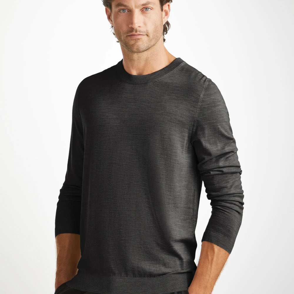 Derek Rose Men's Sweater Orson Merino Wool Charcoal Derek Rose