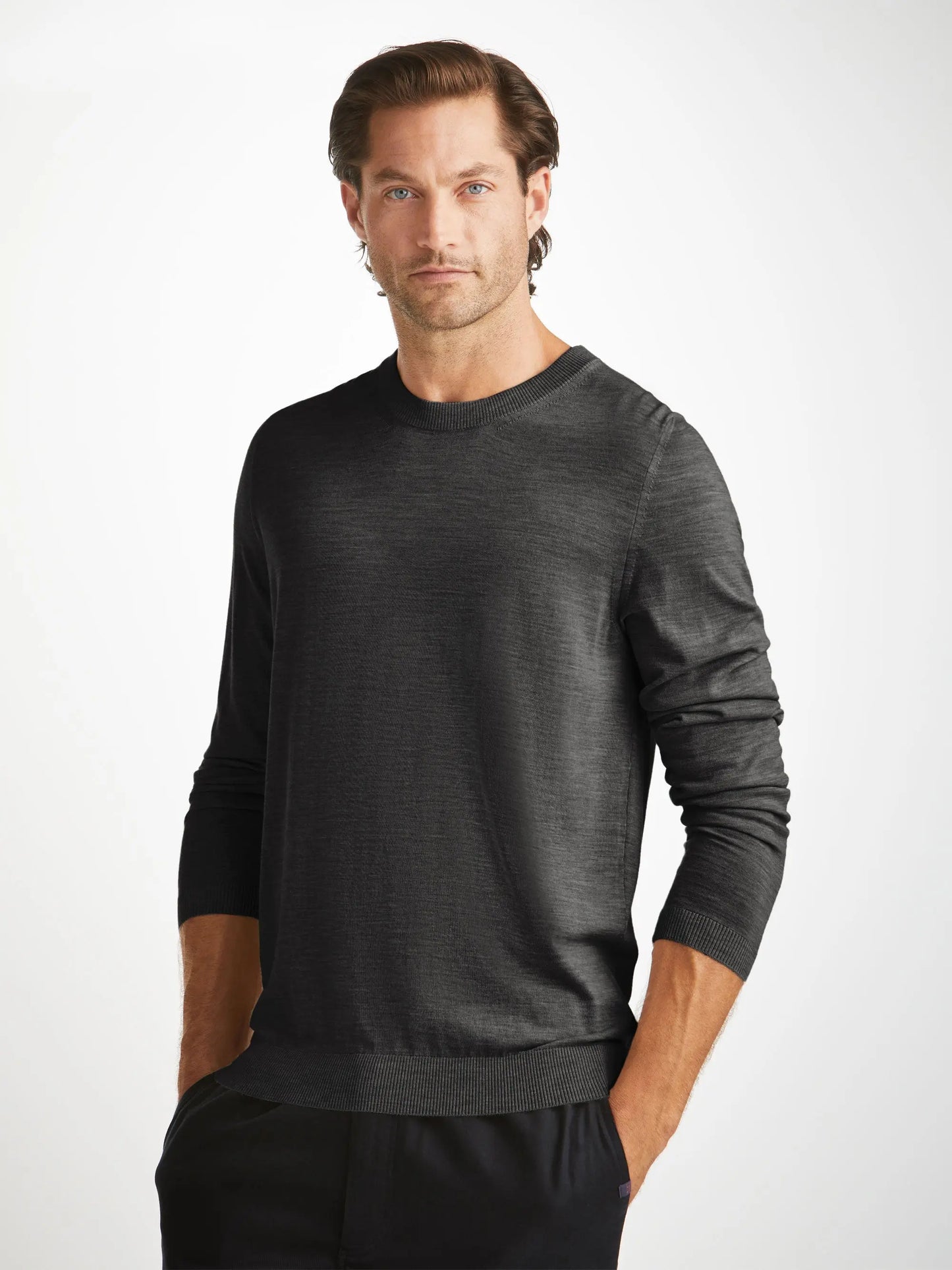 Derek Rose Men's Sweater Orson Merino Wool Charcoal Derek Rose