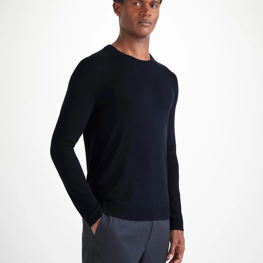 Derek Rose Men's Sweater Orson Merino Wool Navy Derek Rose