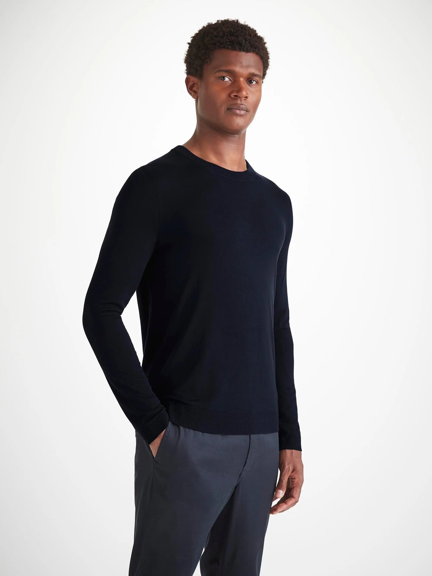 Derek Rose Men's Sweater Orson Merino Wool Navy Derek Rose
