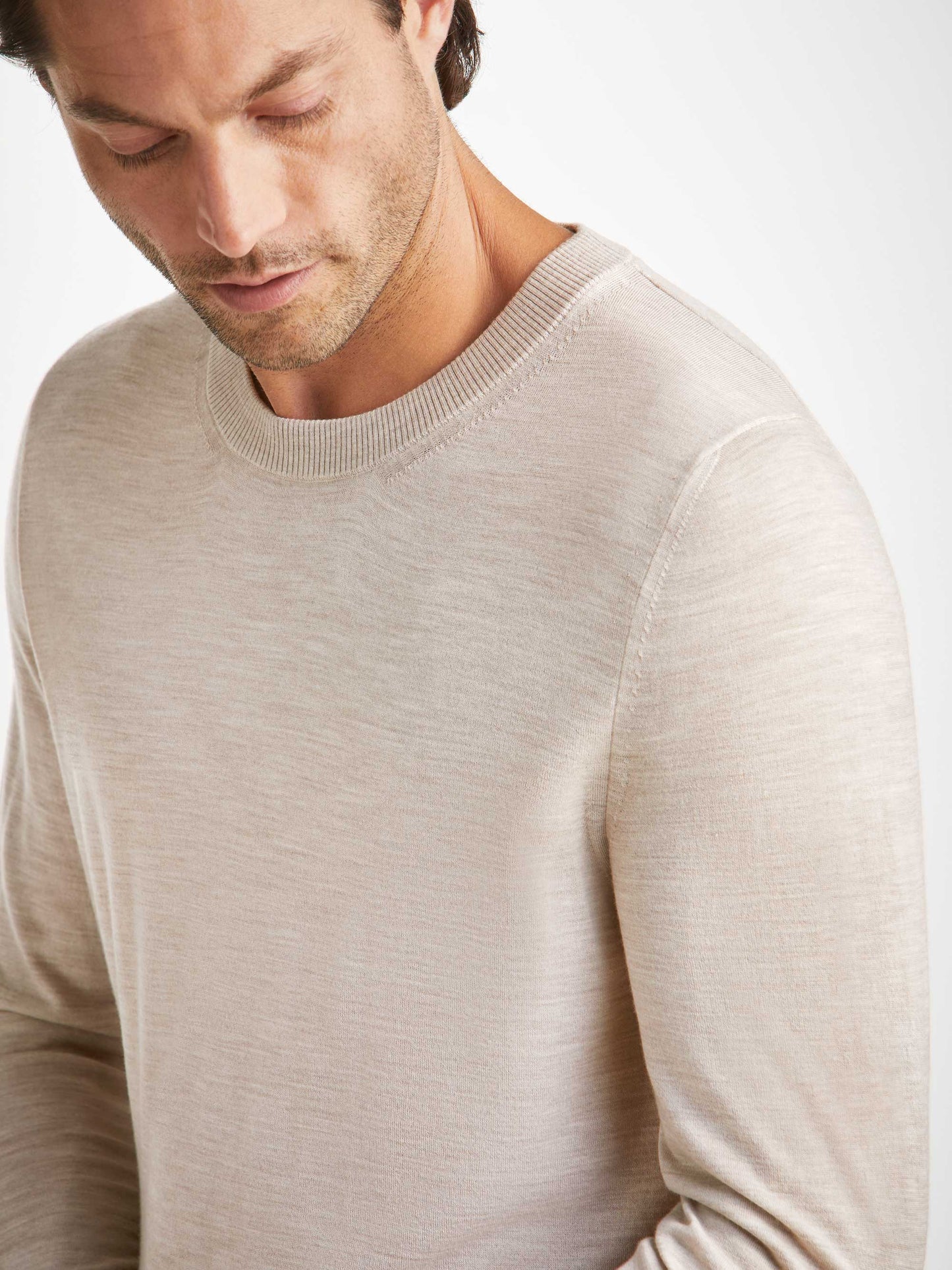 Derek Rose Men's Sweater Orson Merino Wool Oat Derek Rose