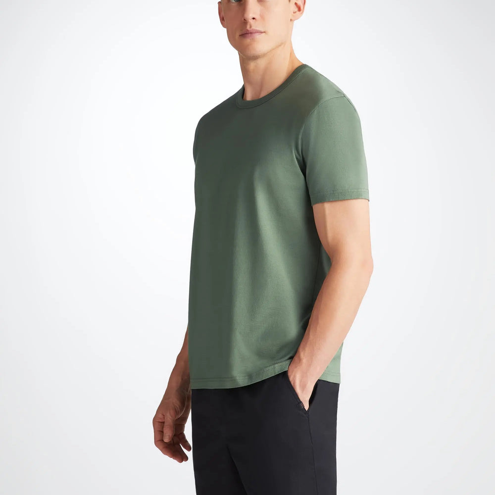 Derek Rose Men's T-Shirt Barny Pima Cotton Soft Green Derek Rose