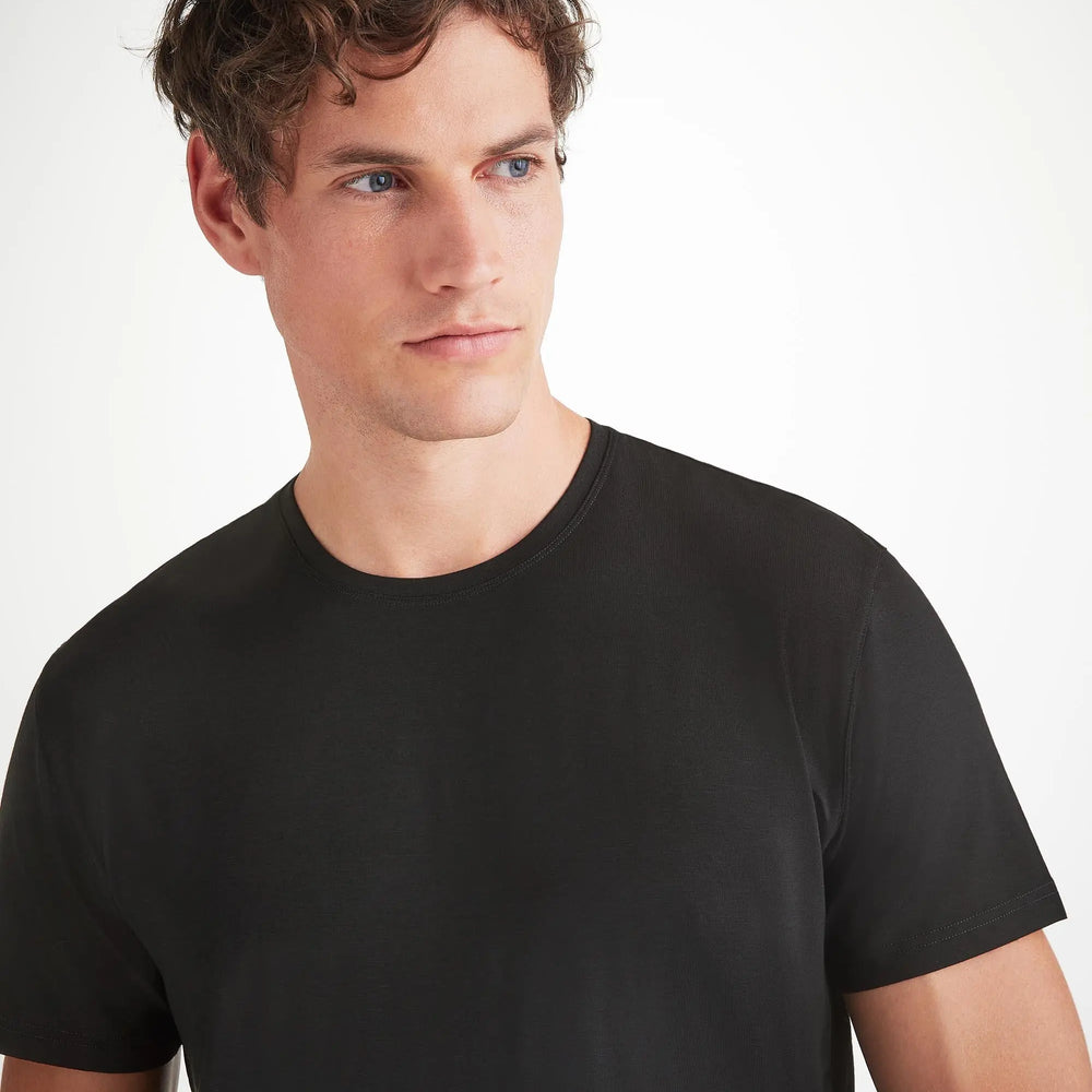 Derek Rose Men's T-Shirt Basel Micro Modal Stretch Black Derek Rose