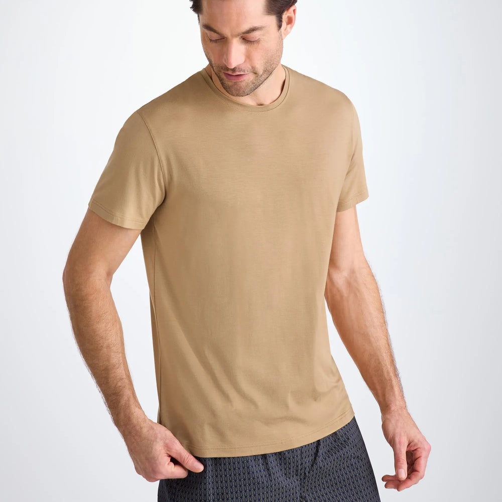 Derek Rose Men's T-Shirt Basel Micro Modal Stretch Camel Derek Rose