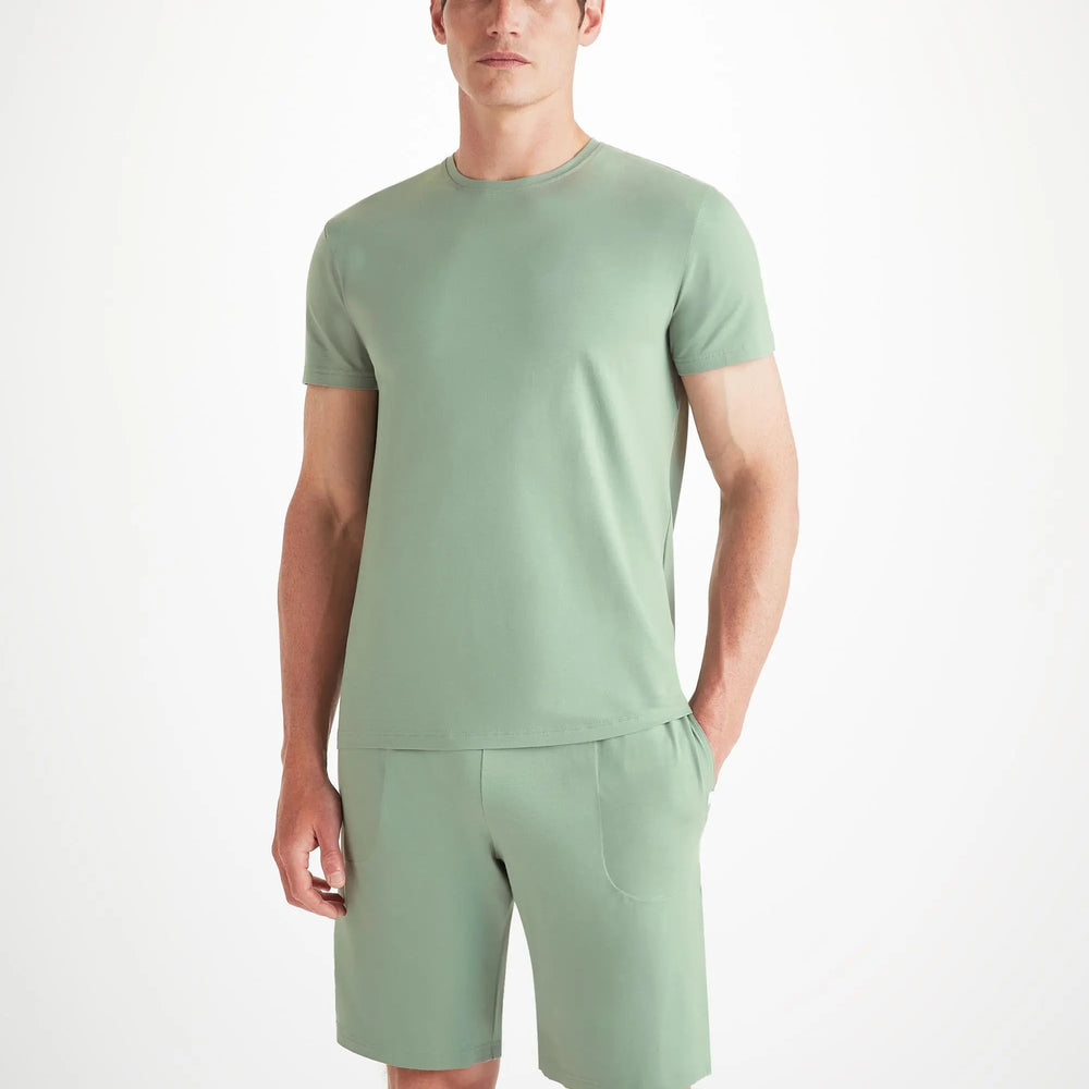 Derek Rose Men's T-Shirt Basel Micro Modal Stretch Eucalyptus Derek Rose
