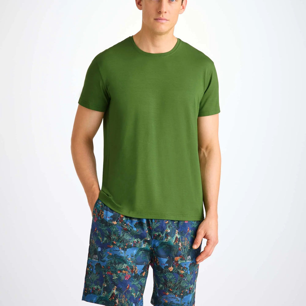 Derek Rose Men's T-Shirt Basel Micro Modal Stretch Leaf Green Derek Rose