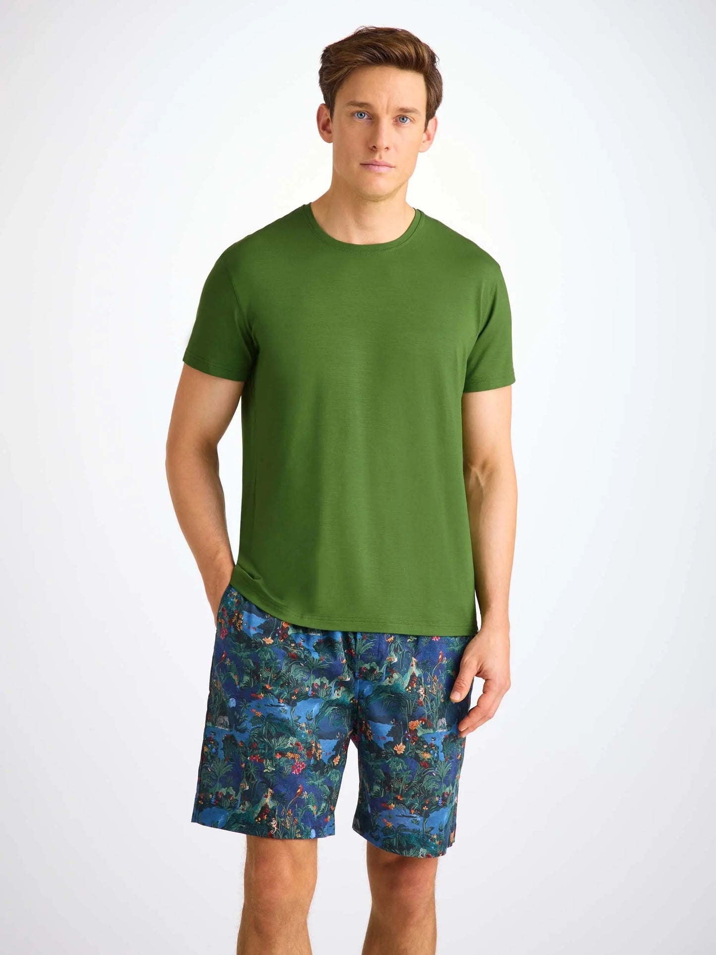 Derek Rose Men's T-Shirt Basel Micro Modal Stretch Leaf Green Derek Rose