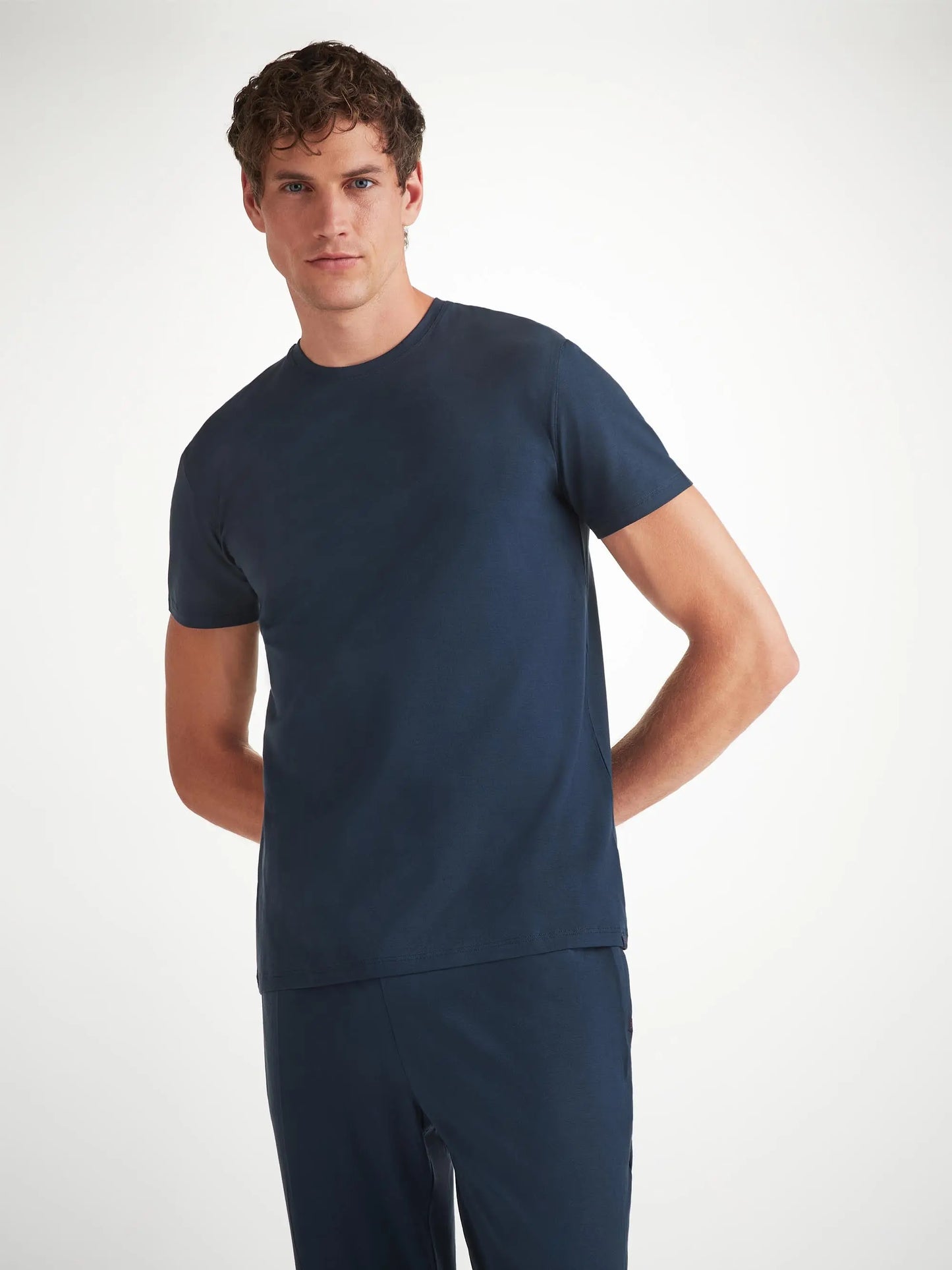 Derek Rose Men's T-Shirt Basel Micro Modal Stretch Navy Derek Rose