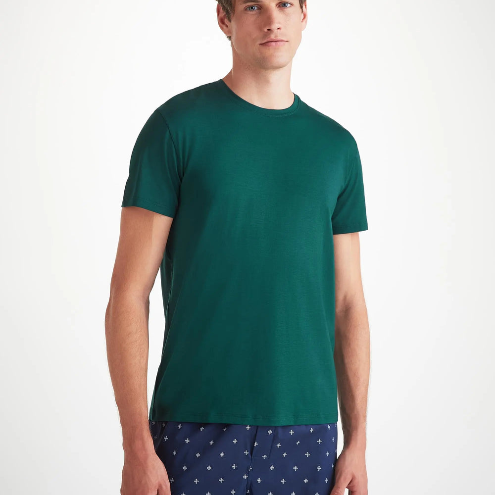 Derek Rose Men's T-Shirt Basel Micro Modal Stretch Pine Green Derek Rose