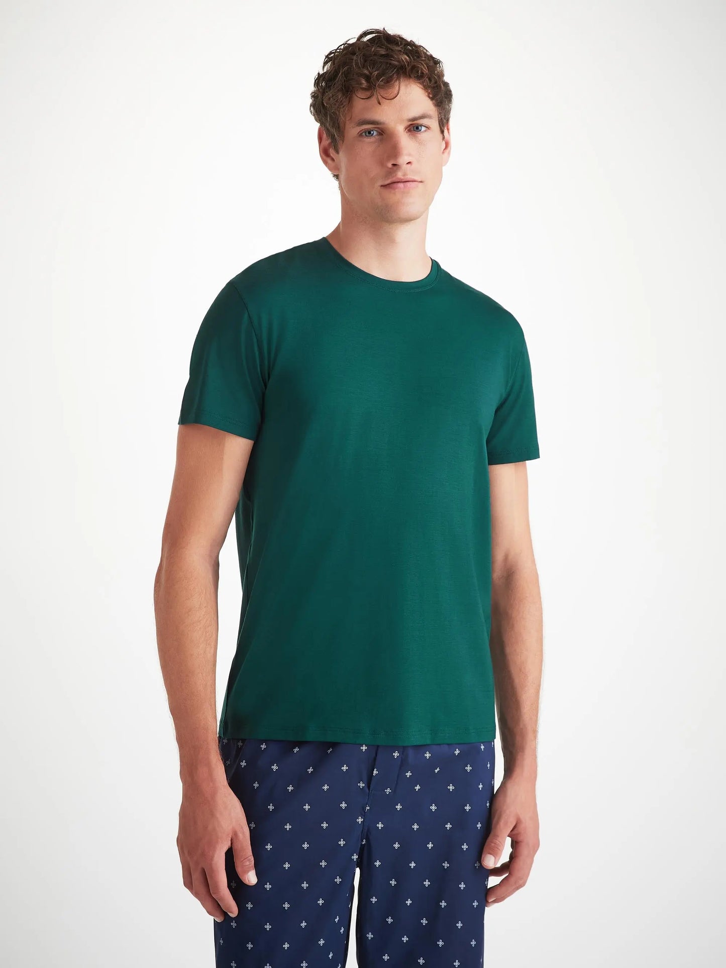 Derek Rose Men's T-Shirt Basel Micro Modal Stretch Pine Green Derek Rose