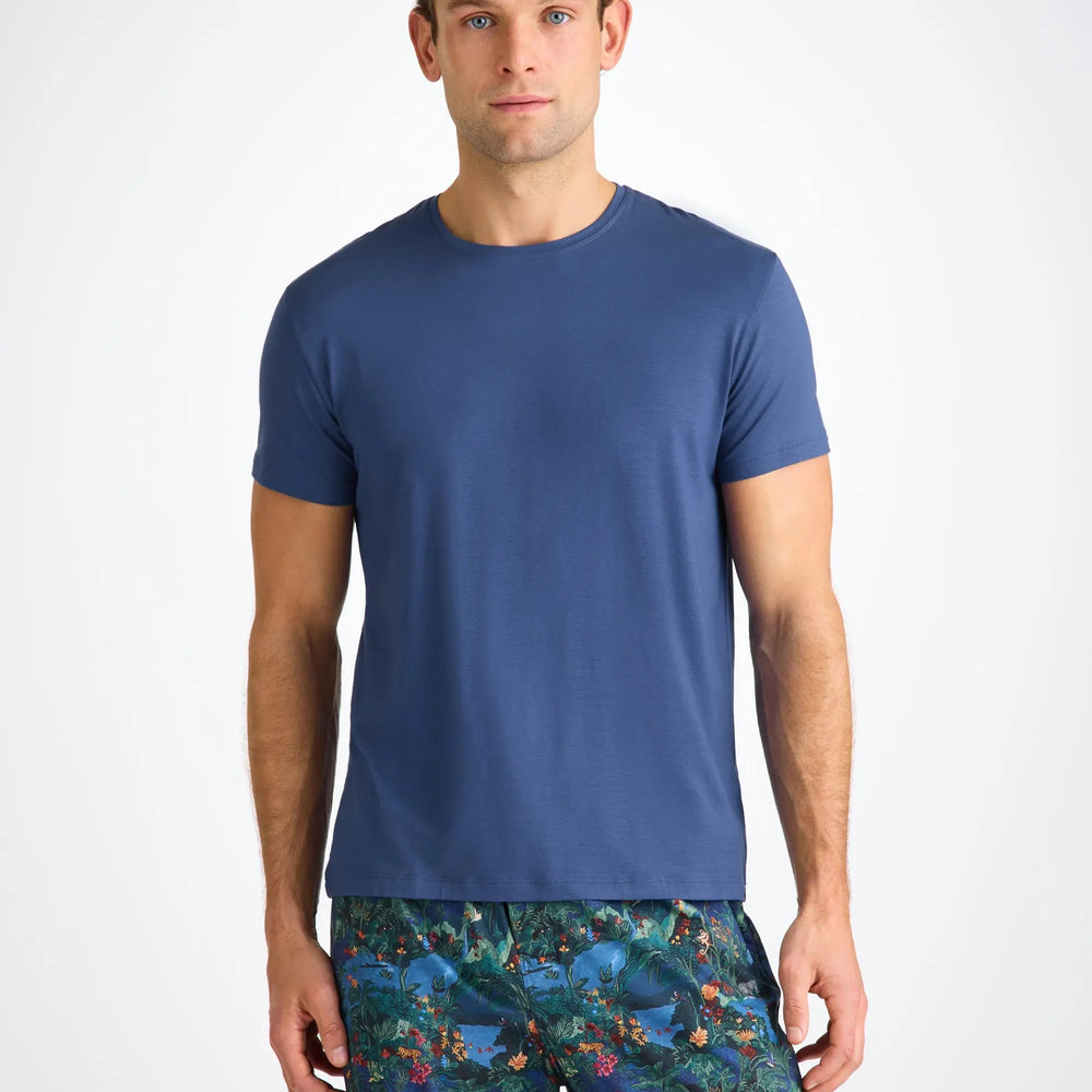Derek Rose Men's T-Shirt Basel Micro Modal Stretch Sapphire Derek Rose